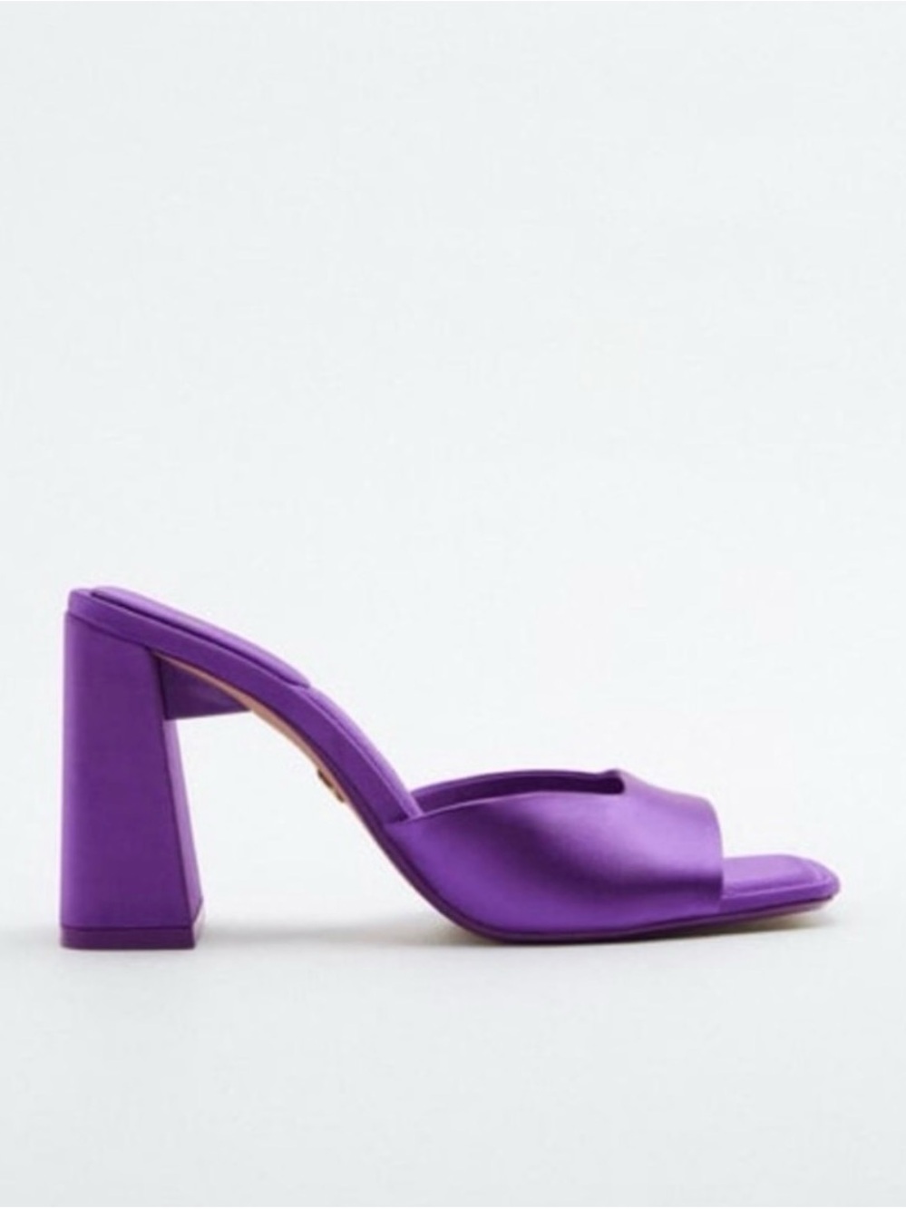 NWOT Zara Purple Satin Chunky Block Heel Mules Square Toe Statement EU38
